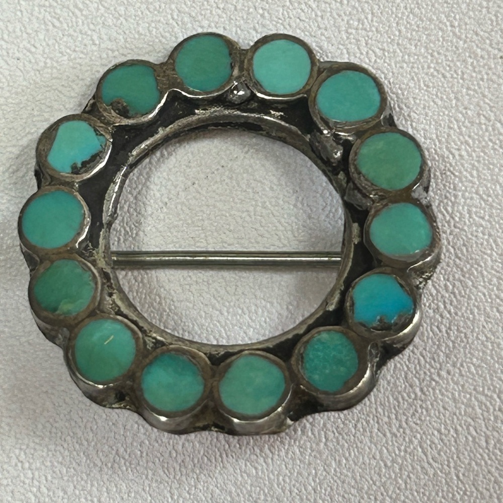 Vintage Native TURQUOISE Inlay and Sterling Silver 925 PIN BROOCH Zuni - Picture 4 of 7